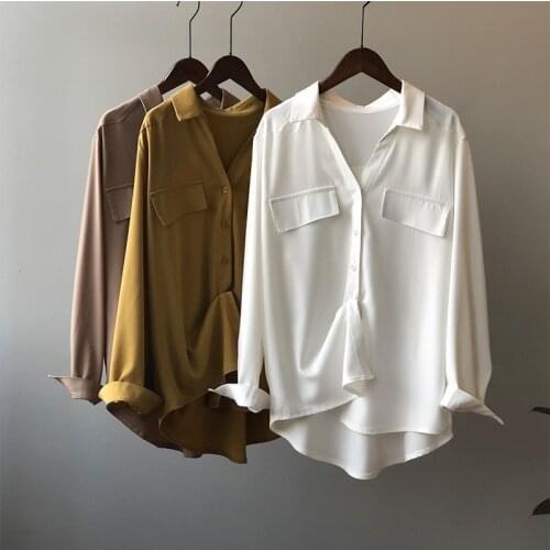 High Quality Womens Blouse 2021 Girls Autumn Fashion Elegant Shirts for Women Classic Loose Long Sleeve Khaki Shirt Tops Mujer