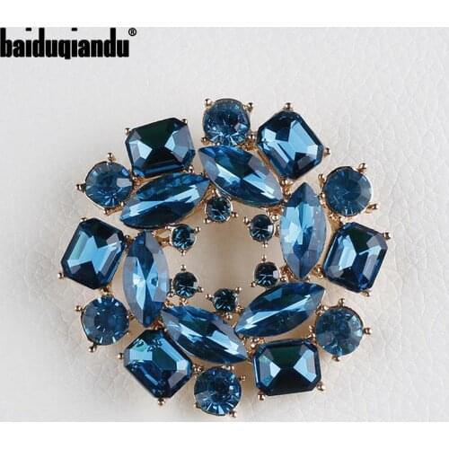 High Quality Blue Glass Crystal Bauhinia Flower Brooch Pins for Sweater