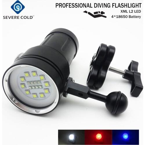 High Quality Professional XML L2 LED White Red UV Light LED Torch Underwater Video Diving Flashlight Lamp Scuba Diving Light