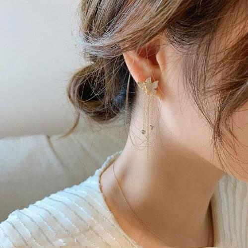YAOLOGE Romantic Elegant Animal Korean Drop Earrings Multi-faced Butterfly Earrings Gold Tassel Long Chain Jewelry For Women