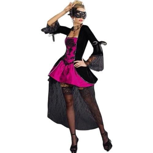 Female The Party Queen Costumes With Mask Women Lace Gothic Vampiress Costume For Halloween Carnival Masquerade Dress