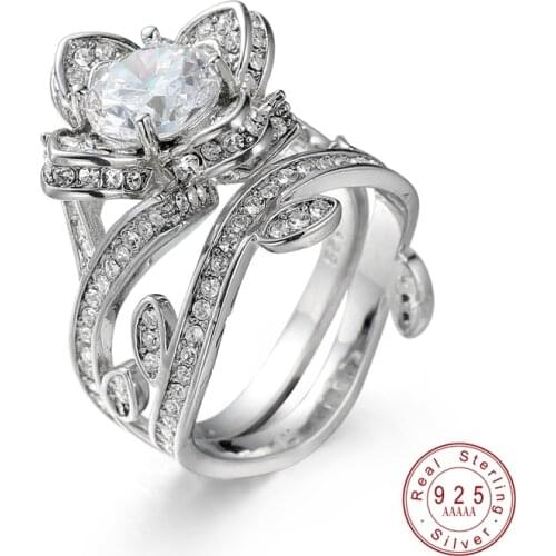 2019 New Fashion Silver Color Big Luxury Rose Flower Ring For Woman 6 Colors CZ Crystal Engagement Bridal Wedding Bague Bijoux