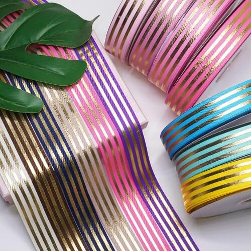 1" 50 Yards 25mm Stripe Gold Foil Printed Grosgrain Ribbon L5201854