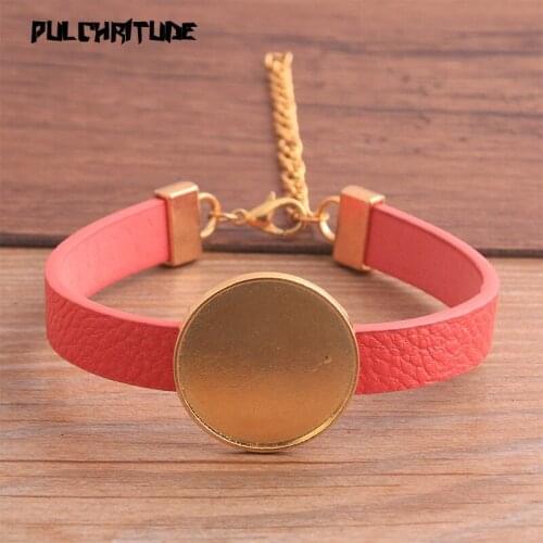 1pcs PU Bangles 12Color Base Setting Cuff Blank Trays Brazel Fit 25mm Glass Cameo Dome Gold Cabochon DIY Bracelet Jewelry Making