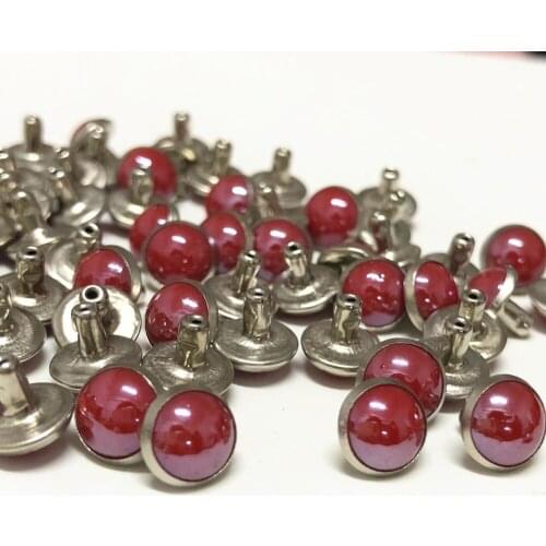 100 Sets 8MM Red Acrylic Imitation Ceramic Rivets Silver Plated Studs Rivets Spikes Fit For Belt Bag Shoes Garments DIY Making