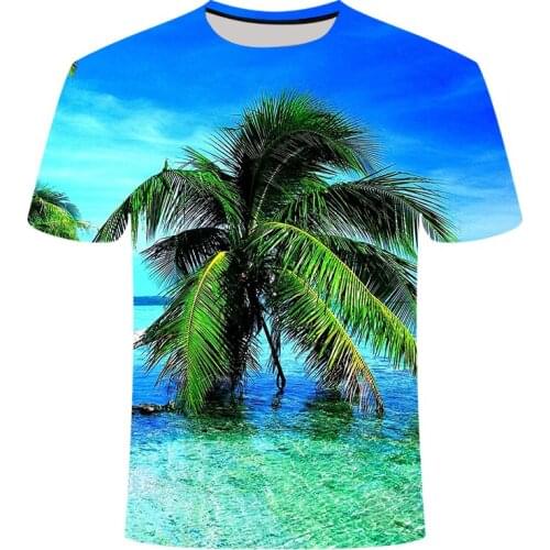 2020 summer beach coconut tree cool T-shirt beach holiday men and women T-shirt casual 3D breathable cool top