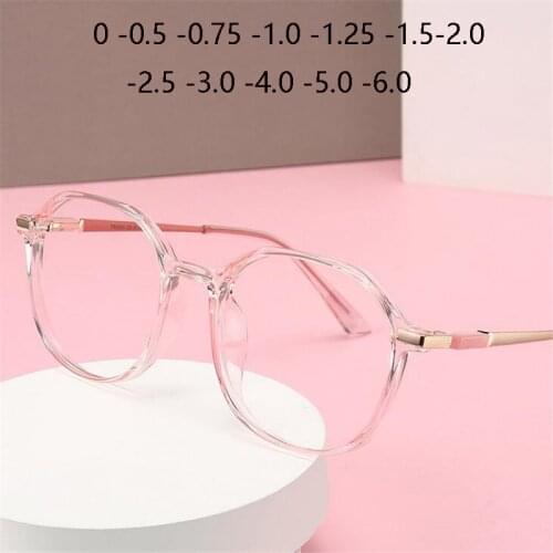 2021 Transparent Pink Polygon Frame Minus Lens Prescription Eyeglasses Women Men TR90 Short-sight Eyewear 0 -0.5 -0.75 To -6.0