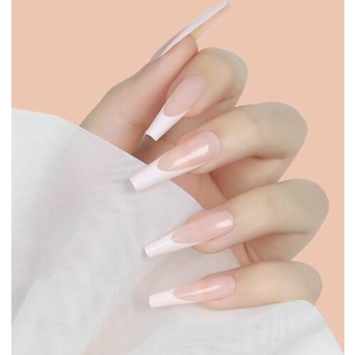 24pcs/box Fake Nails With Glue Nude Color Type Long Coffin Style Fashion Manicure Save Time False Nails Press On With Designs Dl