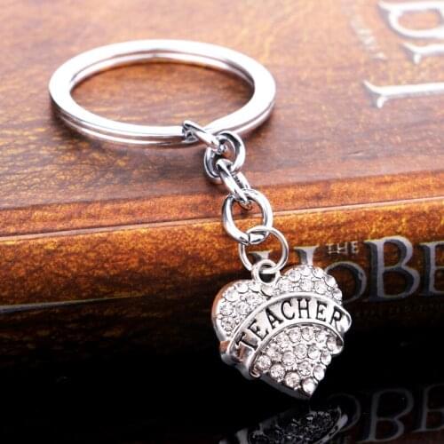 36PC Teacher Keyrings Clear Crystal Rhinestone Heart Charm Pendant Keychains Women Men Teachers Jewelry Thanksgiving Gifts Hot