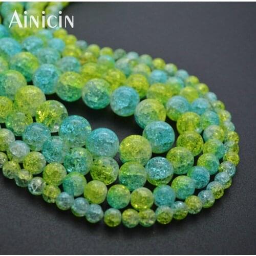 5pcs New Grass Green Color 6~12mm Cracked Crystal Round Beads For Fashion Jewelry Making Materials