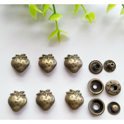 6sets Strawberry Zinc Alloy Snap Fastener Press Stud Sewing Leather Combined Button Craft For Clothes Garment Decoration 17*14mm