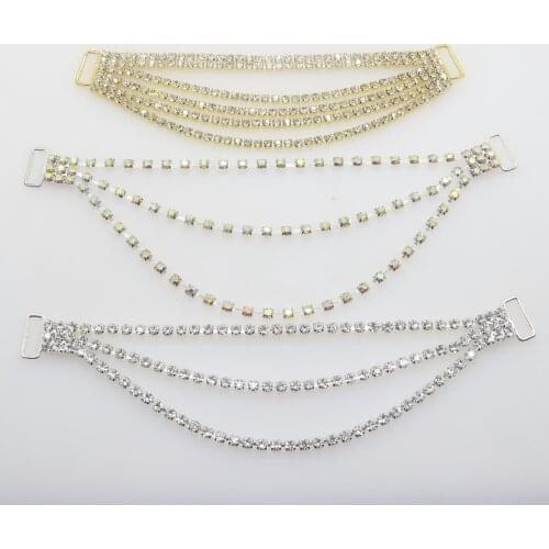 6 Pcs Mixed sales Shining Sexy Rhinestone Bikini Connector / Buckle Copper Chain Fit For Pin Up Silver Plated