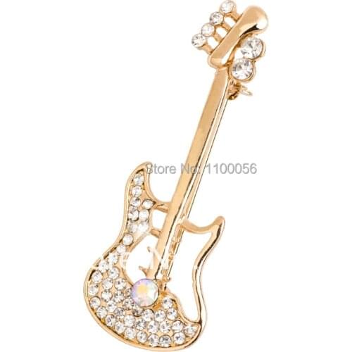 Free shipping Fashion Jewelry Guitar Brooch for women Lapel pins Violin Broach Beautiful Rhinestone Broches X1033