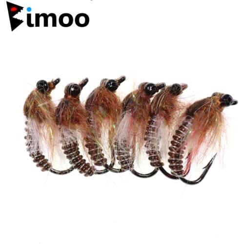 Bimoo 6PCS/Lot #8 Brown Dragonfly Nymphs Fishing Fly for Trout Bass Panfish Fishing Flies Lure Bait with Black Plastic Eyes