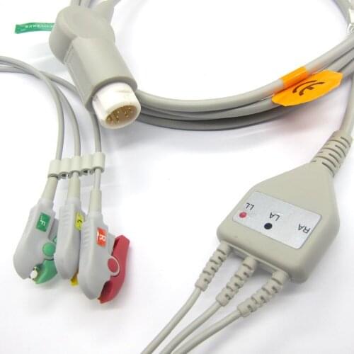 One-piece ECG cable with 3leads clip compatible for Phi*l*ps 12pin for vm6 patient monitor