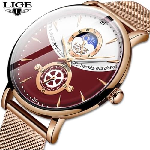 New Mens Watches LIGE Top Brand Luxury Fashion Business Quartz Watch Men Simple Lunar Phase Waterproof Clock Relogio Masculino