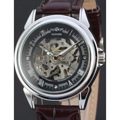 50pcs/lot winner-D140 hot seller winner watch hollow out mechanical watch high quality skeleton leather watch casual men watch