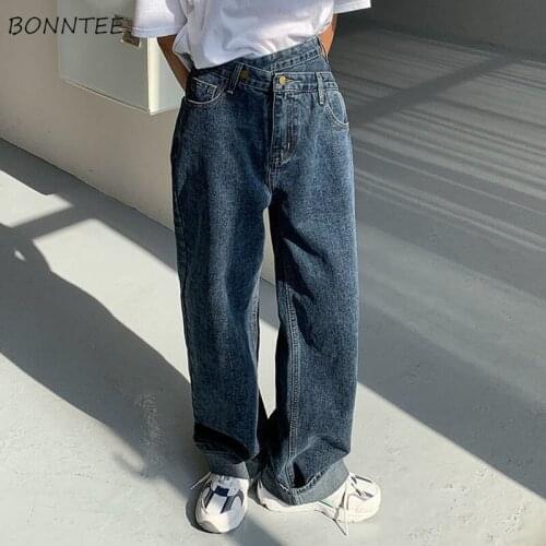 Jeans Women Design Spring All-match Blue Boyfriend Vintage Chic Full Length Wide Leg Trousers Retro Daily Denim Unique Aesthetic
