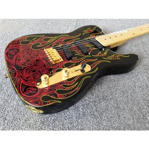 Electric Guitar Red Flame Pattern 3S Pickups,Maple Fretboard,Gold Hardwares.customized,Paypal available!T-25