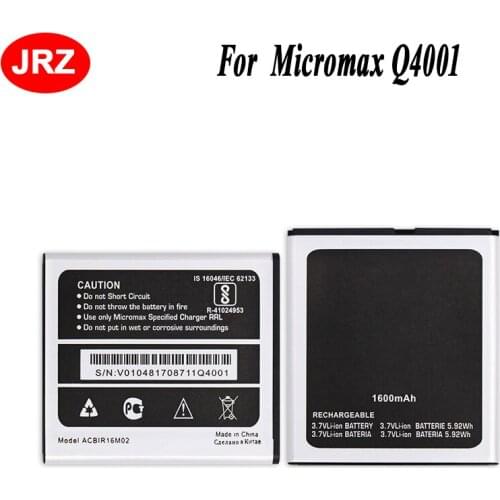 JRZ For Micromax Q4001 Phone Battery For Micromax Q4001 1600mAh 3.7V Top Quality Replacement Batteries