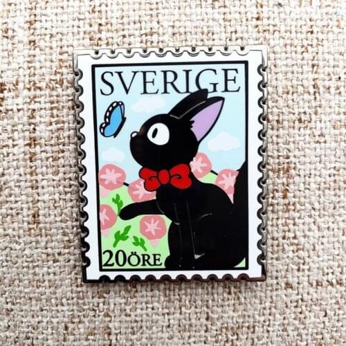Kawaii Jiji Black Cat Stamp Enamel Brooch Pin Backpack Hat Bag Collar Lapel Pins Badges Women Mens Fashion Jewelry Accessories