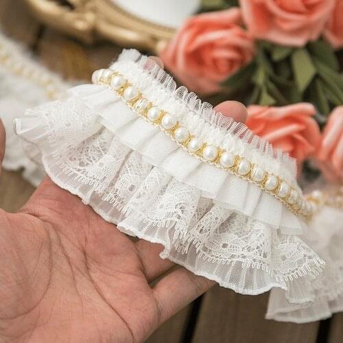 1yard 6.5cm Width Tulle Lace Fabric Beaded Applique Guipure Trimming Ribbon DIY Princess Clothing Wedding Sewing Accessories