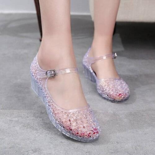 Summer crystal wedge sandals female new style with hollow trend jelly shoes Baotou beach womens shoes