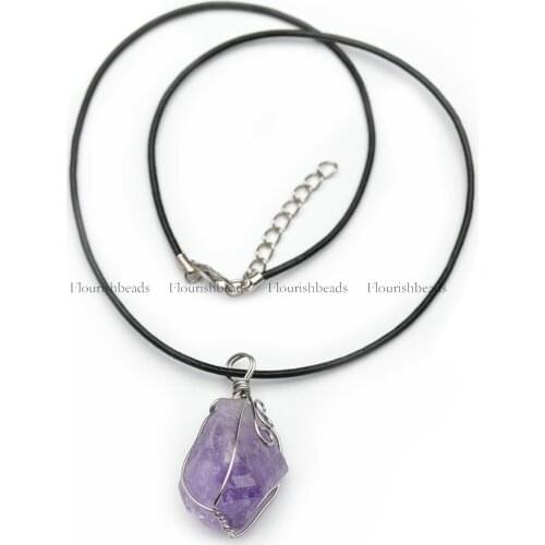 Cute Natural Amethyst Freeform Nugget Pendant Blace Cord Chains Necklace Fashion Energy Jewelry Crystal Healing Gem