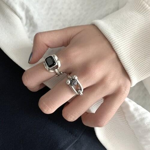 Hiphop/Rock Metal Geometry Square Punk Rings Set Vintage Index Finger Accessories Buckle Joint Tail Ring for Women Jewelry