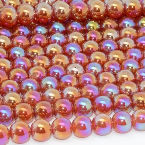 Natural Red Agate With Electroplate Angel Aura Loose Round Beads 8mm, Red Agate Was Heat Treated from Mily White Agate