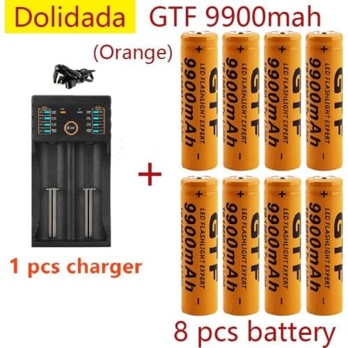 New 18650 battery 3.7V 9900mAh Orange rechargeable l-ion battery for Led flash light battery + 201 charger