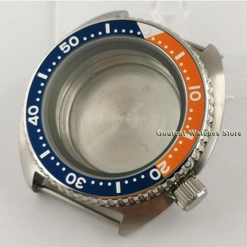 New 45mm Automatic Watch Case Black Chapter Ring Sapphire glass Blue&Orange Alloy Bezel Insert Fit NH35 NH36 Movement