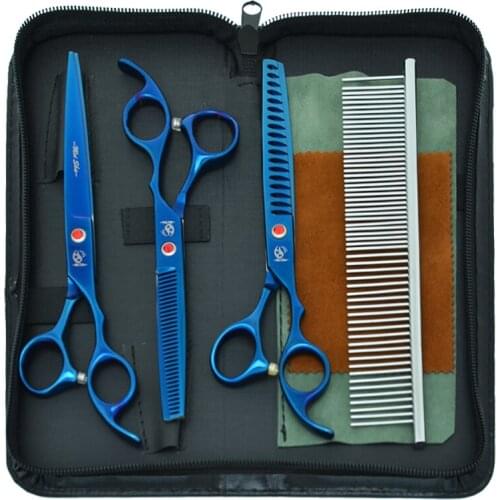 7.0" Pet Grooming Scissors Forceps Comb Bag Dog Straight Curved Cutting Shears Animal Thinning Shears Puppy Trimmer Tools B0025A