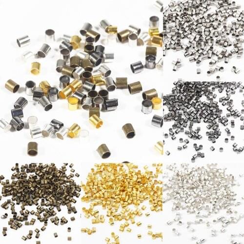 500pcs/lot 1.5mm 2mm Gold Silver Color Copper Tube Crimp End Beads Stopper Spacer Beads For DIY Jewelry Making Supplies