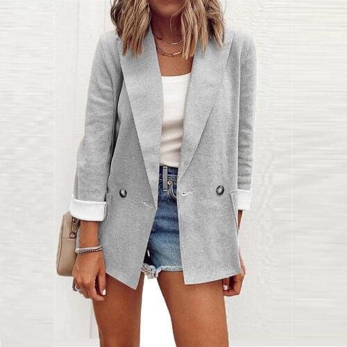 Fashion Casual Long Sleeve Coat Elegant Turn-Down Collar Solid Women Outwear Autumn Winter Pocket Button Office Lady Suit Jacket