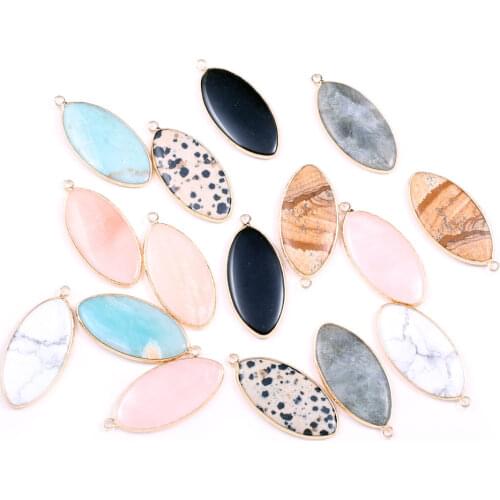Natural Stone Rose Quartzs Pendant Charms Elliptical Agates Pendants for Jewelry Making DIY Necklace Accessories Size 21x45mm