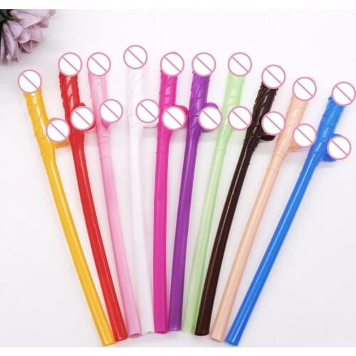 10Pcs Cuticolor penis straws Bride Shower Sexy Hen Night Willy Drinking Penis Novelty Nude Straw for Bar Bachelorette Party