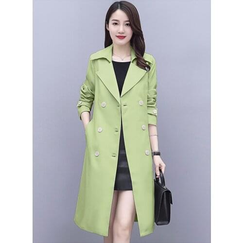 Autumn women fashion loose England style double breasted belted casual coat female trendy candy color long design trench