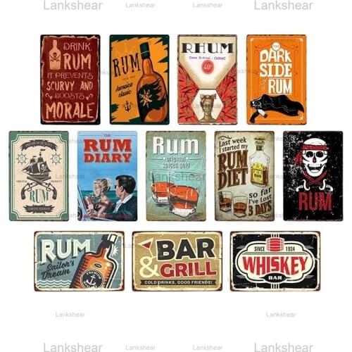 Vintage Wine Metal Tin Signs Whiskey Rhum Wall Poster Iron Plaques Pub Bar Kitchen Cafe Restaurant Decoration Retro Art Plate