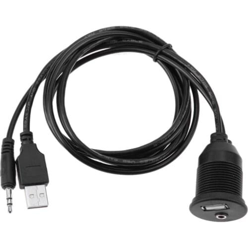 VODOOL Car Dashboard Moto Flush Mount Panel USB 2.0 3.5mm M/F AUX Lead Extension Cable Car Styling Dashboard for Motocycle Car
