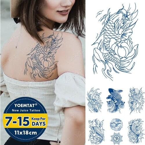 Juice Lasting Waterproof Temporary Tattoo Sticker Japanese Koi Lotus Wave Flash Tatoo Male Traditional Body Art Fake Tatto Women