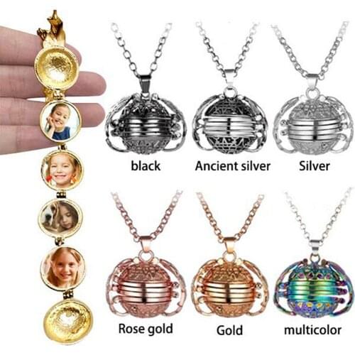Magic 4 Photo Vintage Pendant Personalized Float Jewelry ID Tag Necklaces Engrave Photo Round Keepsake for Women Lover Pet Gift