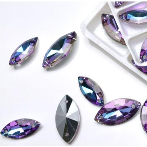 High quality crystal sewing on rhinestones horse eye shape two holes glass stones For DIY wedding dress sharp bottom Accessories