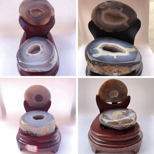 Hight Quality Natural Agate Geode Mineral Red Onyx Cornucopia Rough Agate Carnelian Drusy Cluster Ornaments & Free Wood Stand