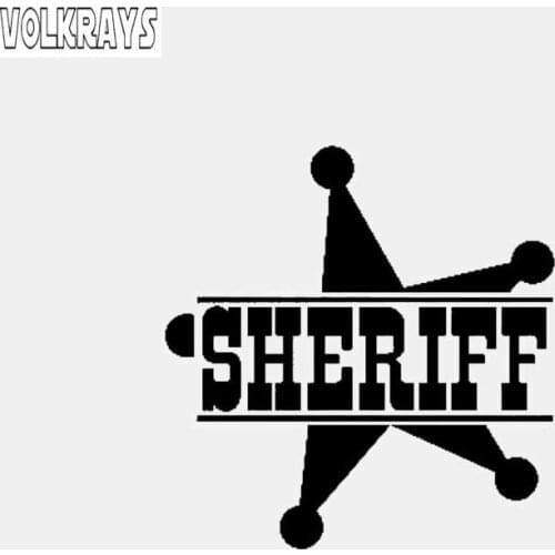 Volkrays Funny Car Sticker Star Sheriff Accessories Reflective Sunscreen Waterproof Vinyl Decal Black/Silver,12cm*12cm