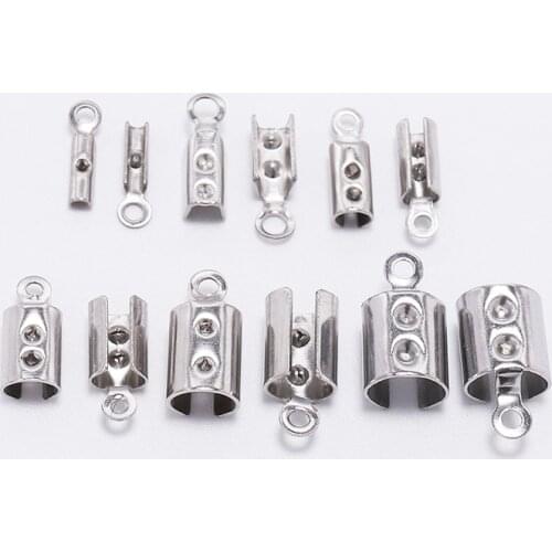50Pcs 1-5mm Stainless Steel Leather Cord Crimp Beads Ends Caps Fastener Connectors For Bracelet Necklace Jewelry Making Findings