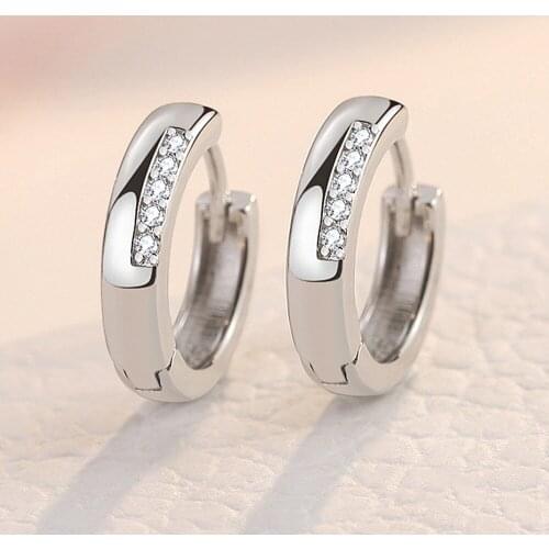 Concise Chic Geometric Austrian Crystal Clip on Hoop Stud Earrings for Women Diamonds White Gold Silver Color Jewelry Brincos