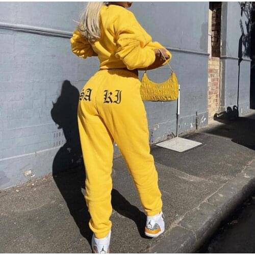 Womens Autumn Tracksuit Print Fleece Set Casual Loose O Neck Female Pullovers Sweatshirt + Sweatpants Suit 2021 Sports Hoodies