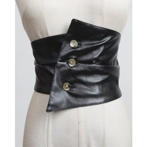 Womens runway fashion PU leather elastic bandage Cummerbunds female Dress Corsets Waistband Belts decoration wide belt R3318