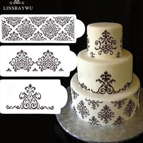 3Pcs/Set Plastic Flower Fondant Cake Stencil Mould Border Lace Decor Icing Sugar craft Tools Mousse Brim Baking Hollow Stencil
